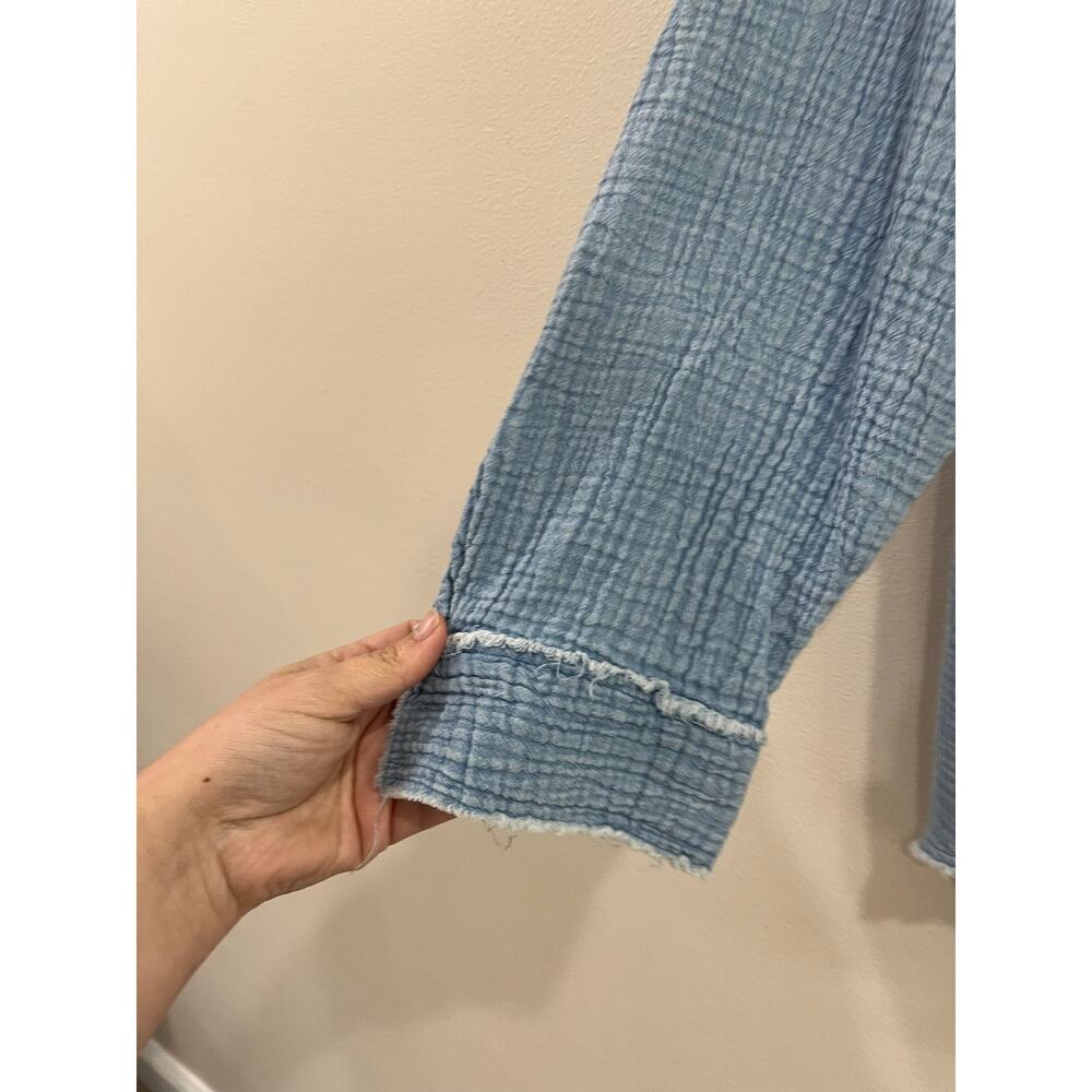 Aerie Blue Cotton Gauze Oversized Beach Swim Cover Up Shirt Size Large - Picture 7 of 12